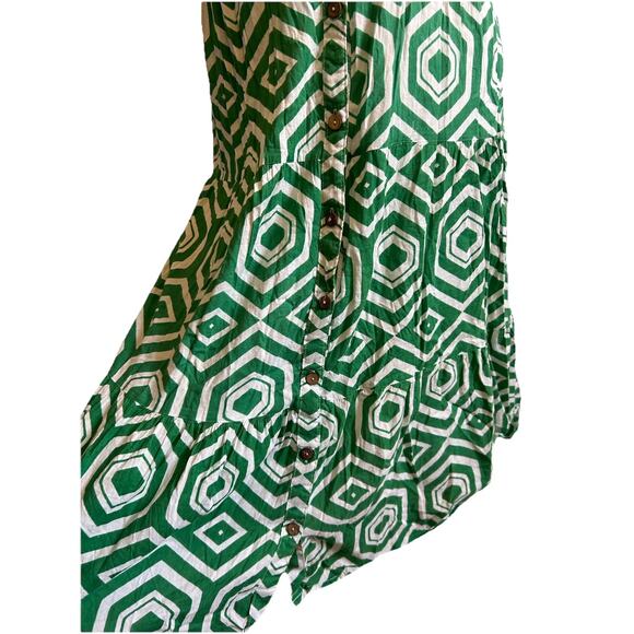 Green Midi Dress Cottagecore Wedding Full Button Down V Neck Boho Fairy Ruffle M - Picture 4 of 7